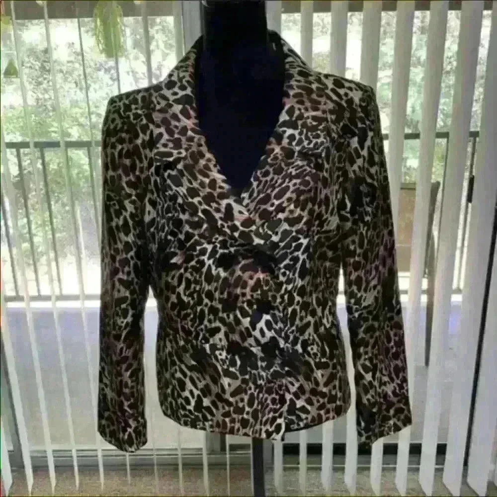 Le Suit Women’s Cheetah Print‎ Double Breasted Blazer Size 14